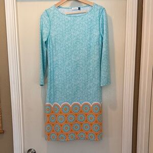 Cabana Life Aqua and Orange Long Sleeve Shift Dress
